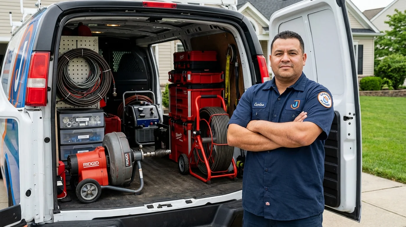 Professional drain cleaning equipment and Johns Plumbing LLC plumber in Ocean City