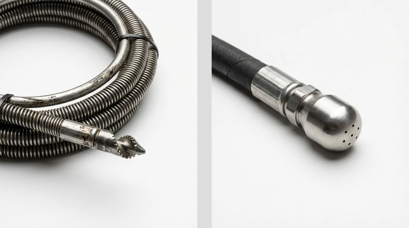 Drain snake cable and hydro jetting nozzle used for drain cleaning in Ocean City, NJ